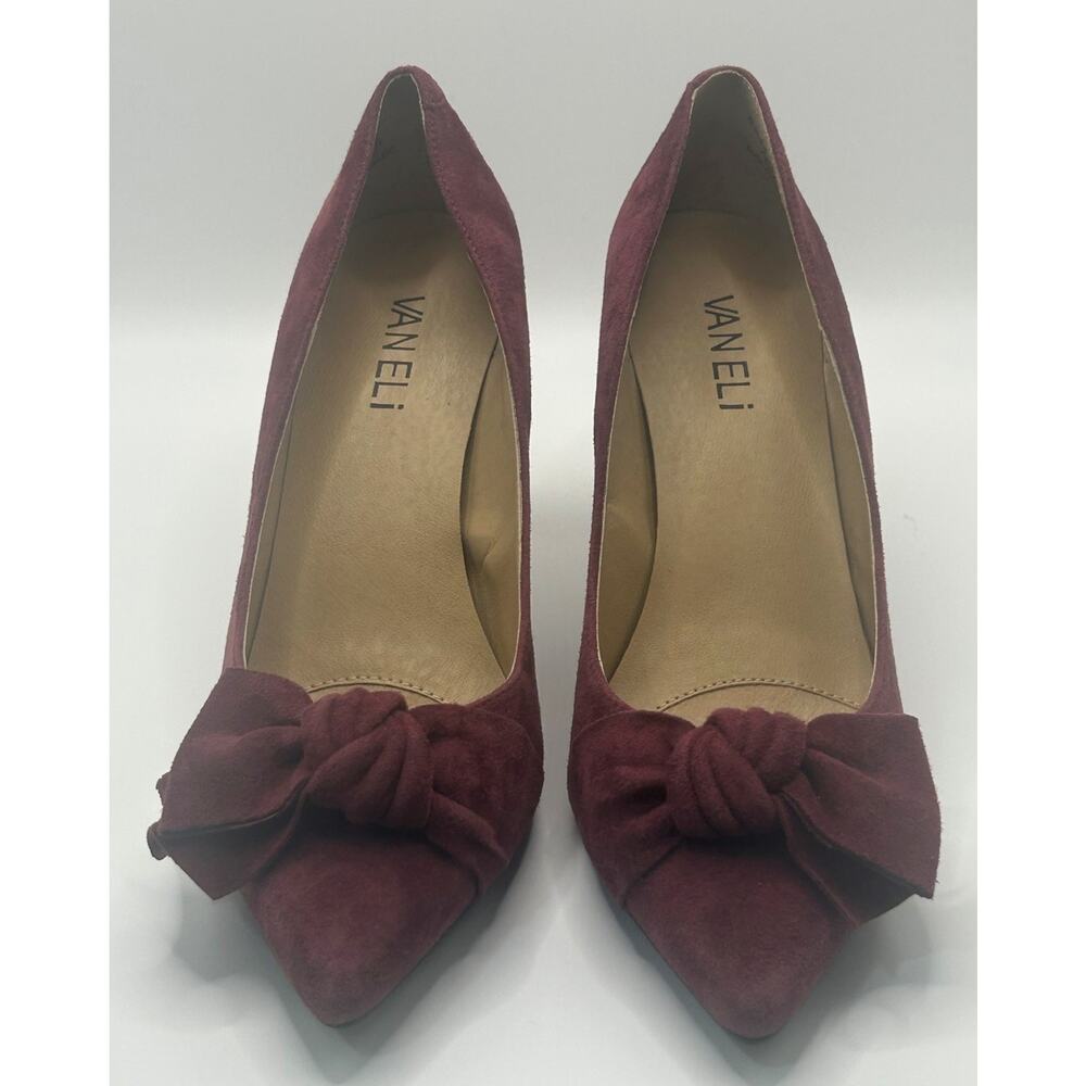 Van Eli Toro Pump Heel Truffle Suede Size 6.5 Plum Color Bow Accent Pointy Toe